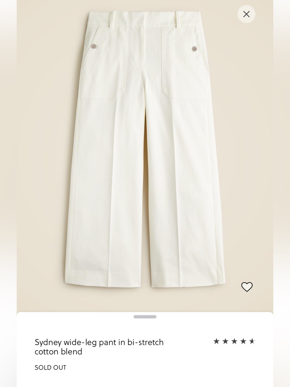 J. Crew Sydney Wide-Leg Pants in Off-White